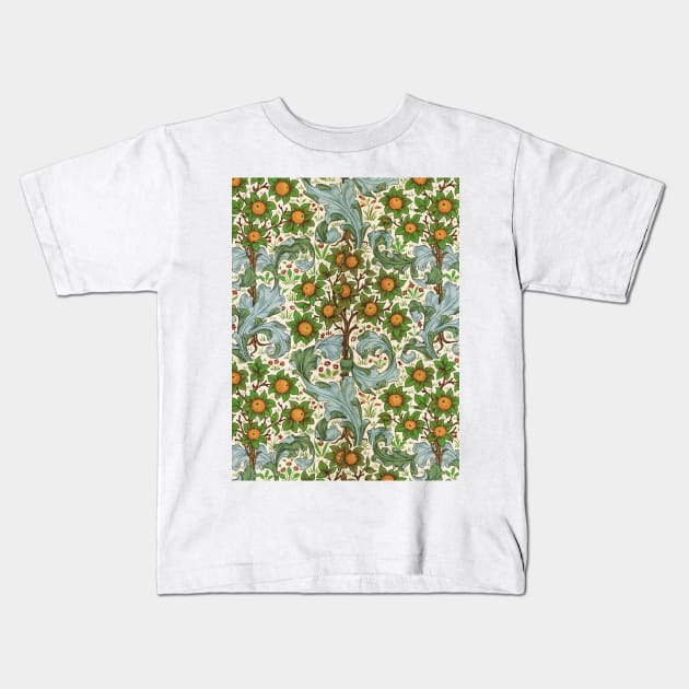 ORANGE TREE WITH BLUE GREEN LEAVES ,FLOWERS Soft Floral Art Nouveau Pattern Kids T-Shirt by BulganLumini